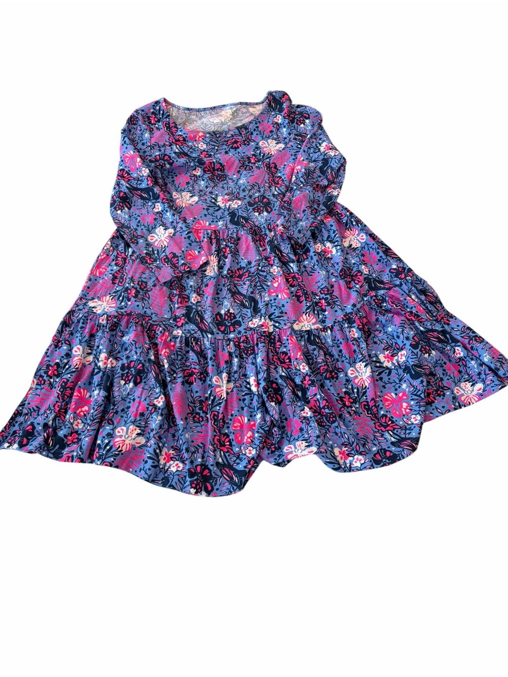 Lilly Pulitzer Geanna Swing Dress Purple Blue Floral 3/4 Sleeve Medium